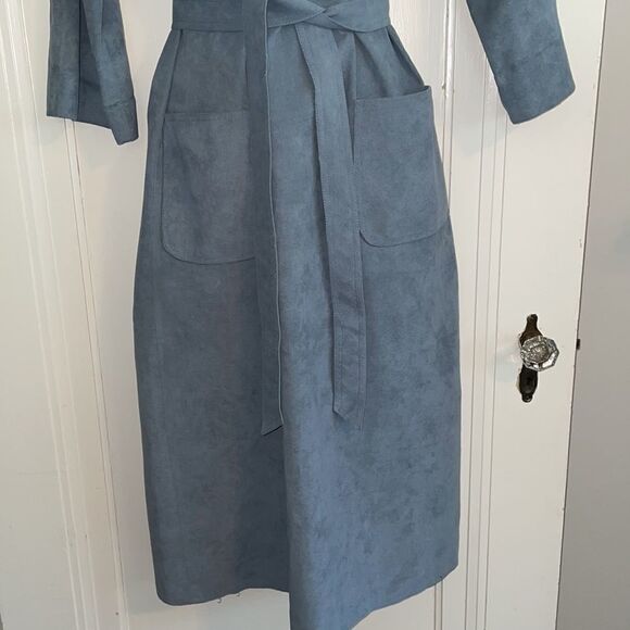 Vtg 70s Gino Rossi light blue ultra suede midi dress with 3/4 sleeves - Picture 4 of 11